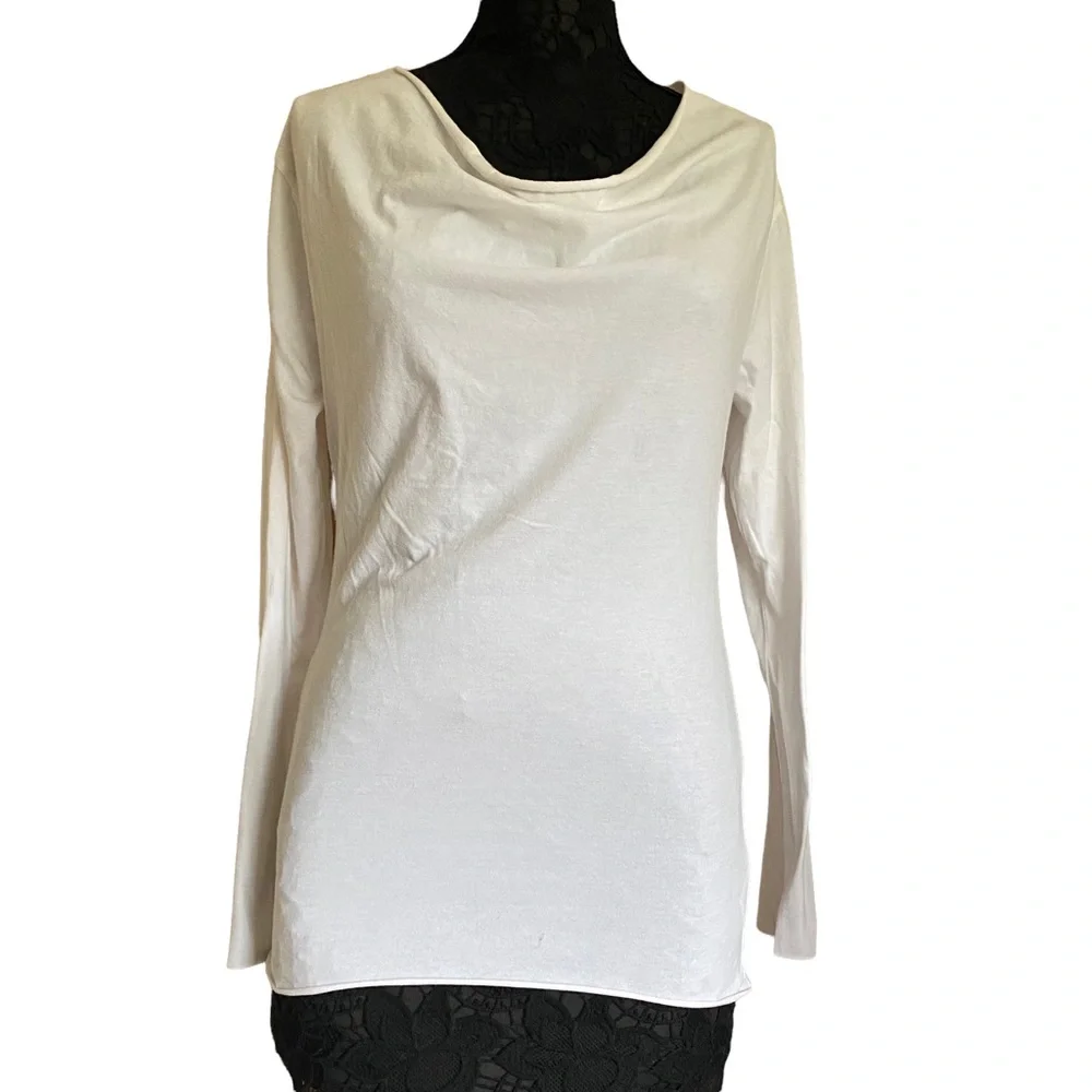 Anthropologie Isda & Co White Cotton Cowl Neck Long Sleeve Tee Shirt Medium NWOT